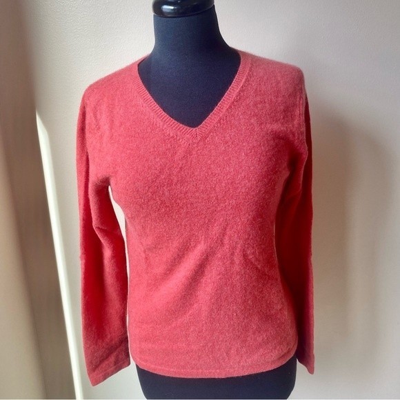 CHARTER CLUB Cashmere Sweater 2-ply V-neck Orange Coral - Picture 1 of 6